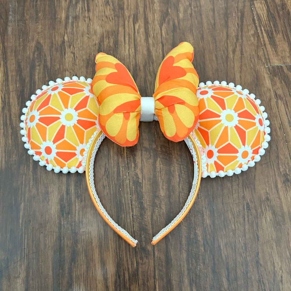 Orange Floral Ear Headband with Butterfly Bow